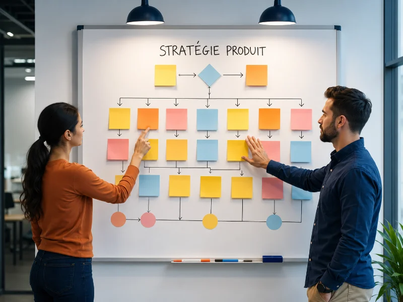 construction de roadmap produit à l’aide de notes adhésives post-it organisées sur un tableau